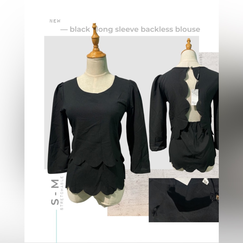 BLACK LONGSLEEVE BACKLESS BLOUSE